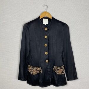 Vtg 90s Elegant Jacket Womens Medium Black Whimsigoth Embroidered Phoebe Buffay